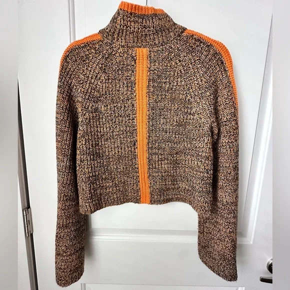 Vici Lush Mock Neck Cropped Sweater Small Brown Orange Striped Sleeve Fall Knit - Picture 2 of 4